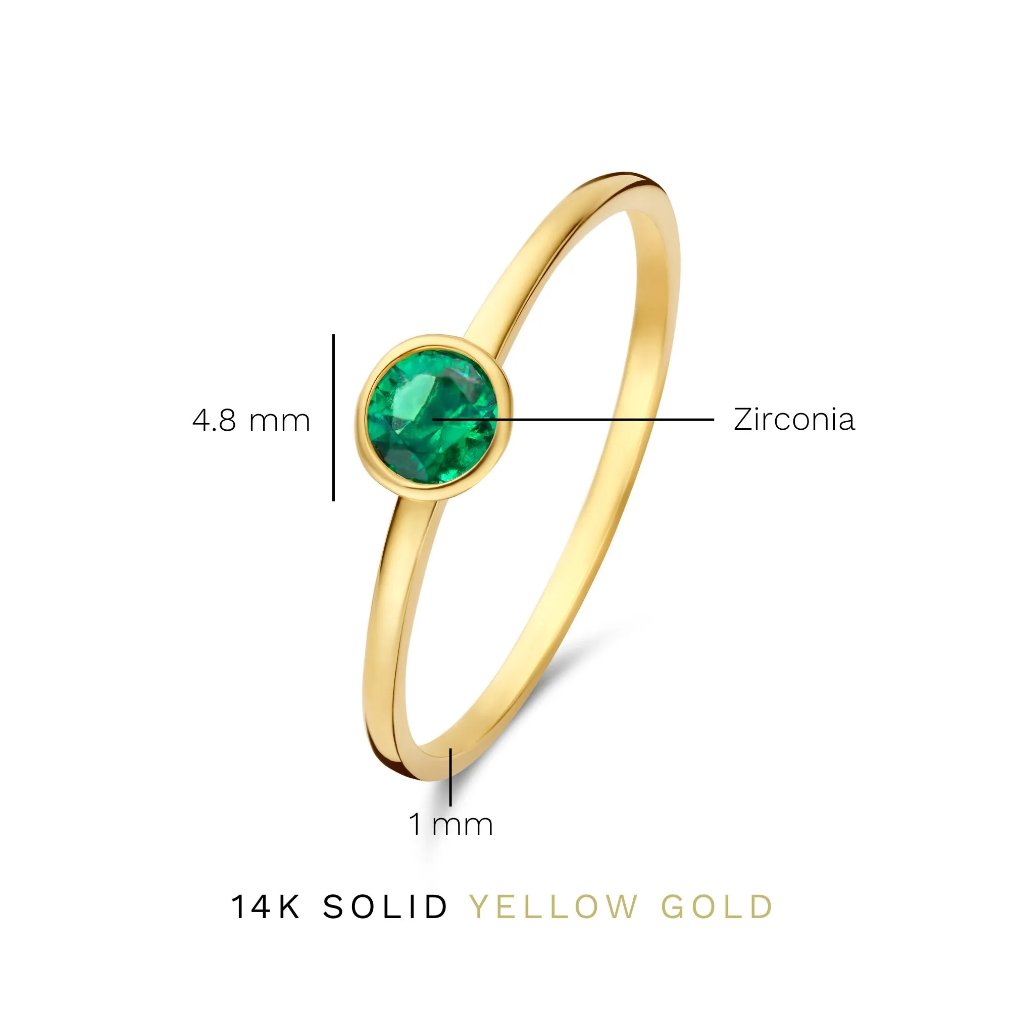 Baguette Olivia 14 karat gold ring with green zirconia