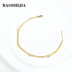 BAOSHIJIA Solid 18k Yellow Gold Simple Eternity Diamonds Bracelet Fashion Women Unique Jewelry Beautyful Luxurious