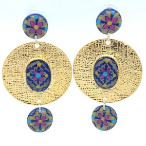 Blue & Gold Dangle Earrings With Tile Detail Large