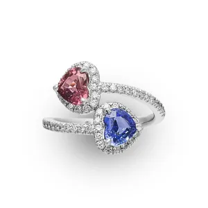 Blue and Pink Heart-shaped Sapphire Diamond Ring