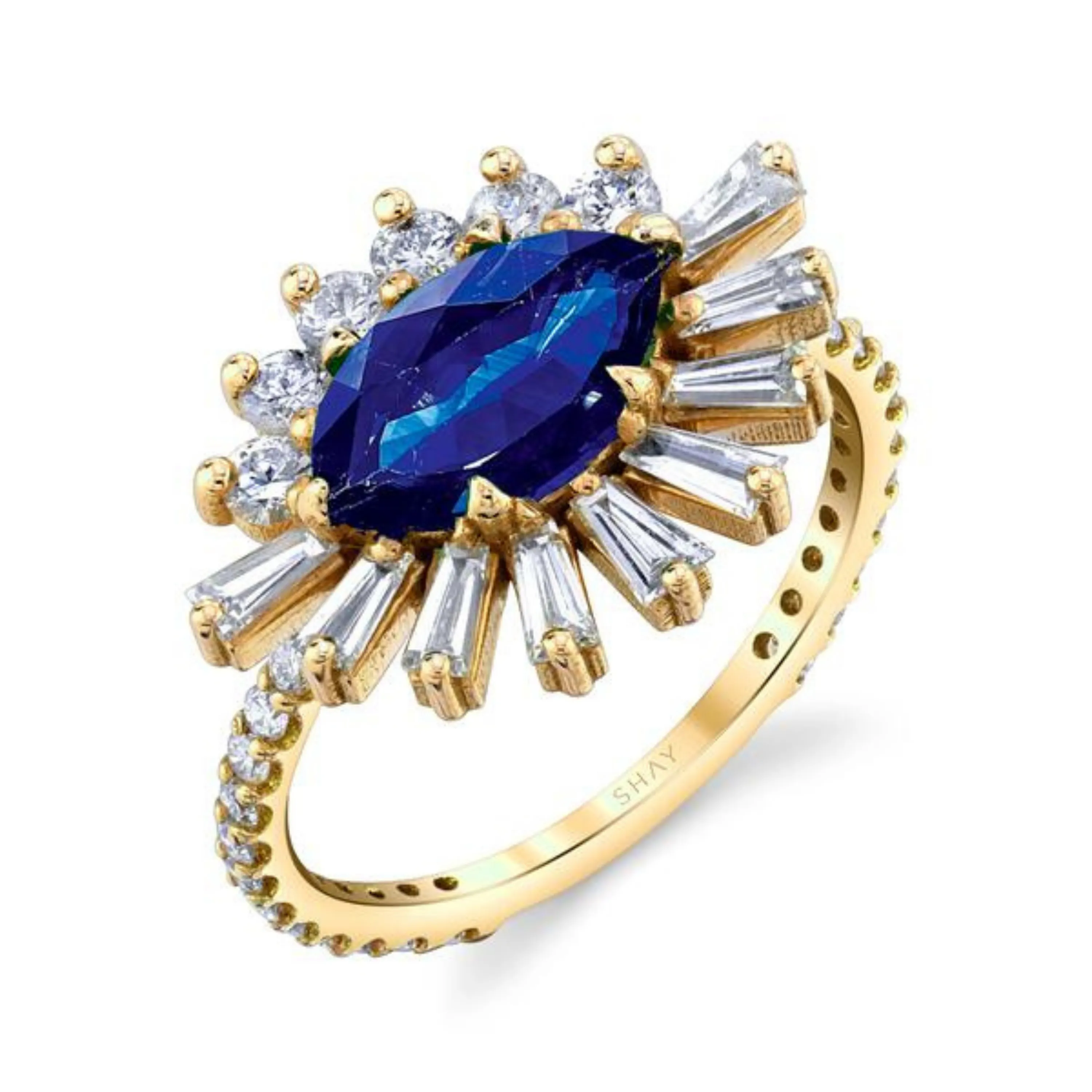 BLUE SAPPHIRE & DIAMOND EVIL EYE PINKY RING