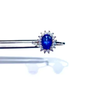 Blue Sapphire Flower Ring - 925 Sterling Silver