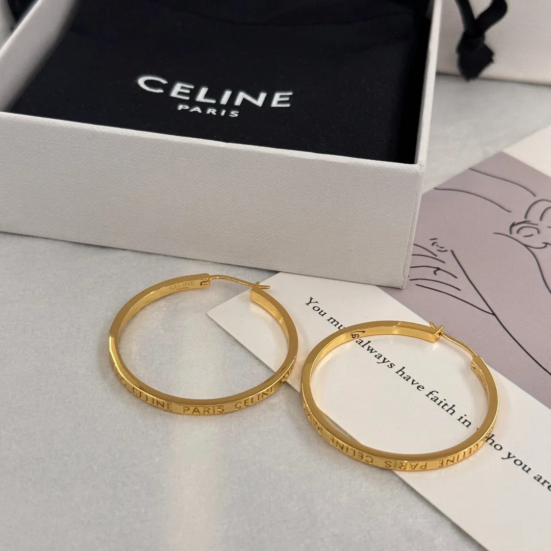 CELINE PARIS Gold Large Ring Earrings EHC123