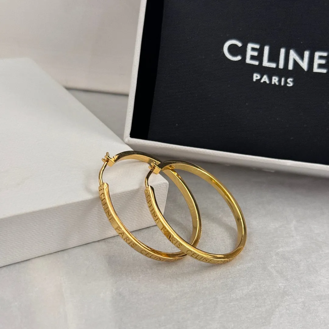 CELINE PARIS Gold Large Ring Earrings EHC123