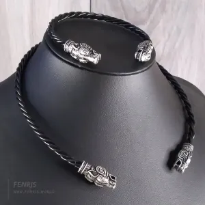 Celtic Torc Silver Wolf Necklace Bracelet Set  | Fenris