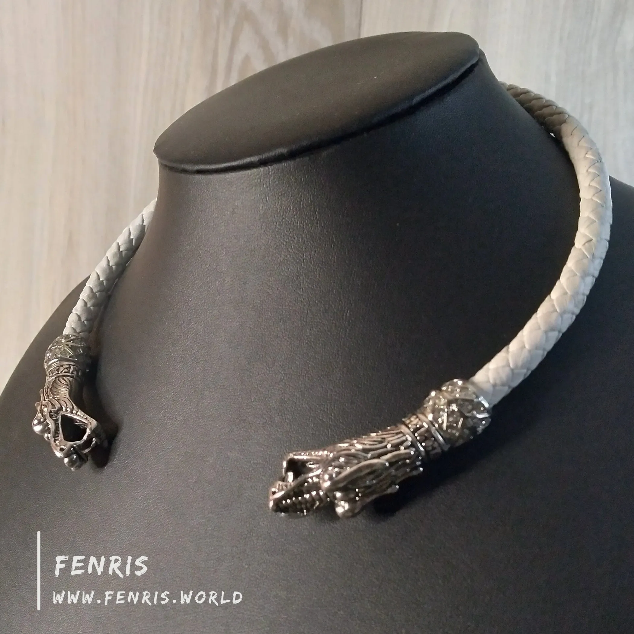 Celtic Wedding Torc Silver Dragon White Leather | Fenris