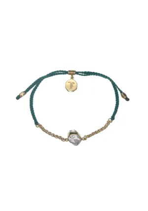 Chain & Cord Crystal Bracelet -Diamond Quartz - Botanical Green & Gold