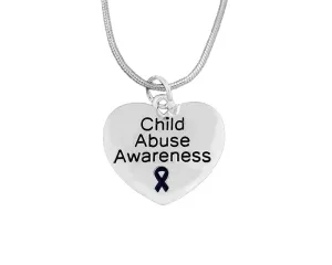 Child Abuse Awareness Dark Blue Ribbon Heart Charm Necklaces