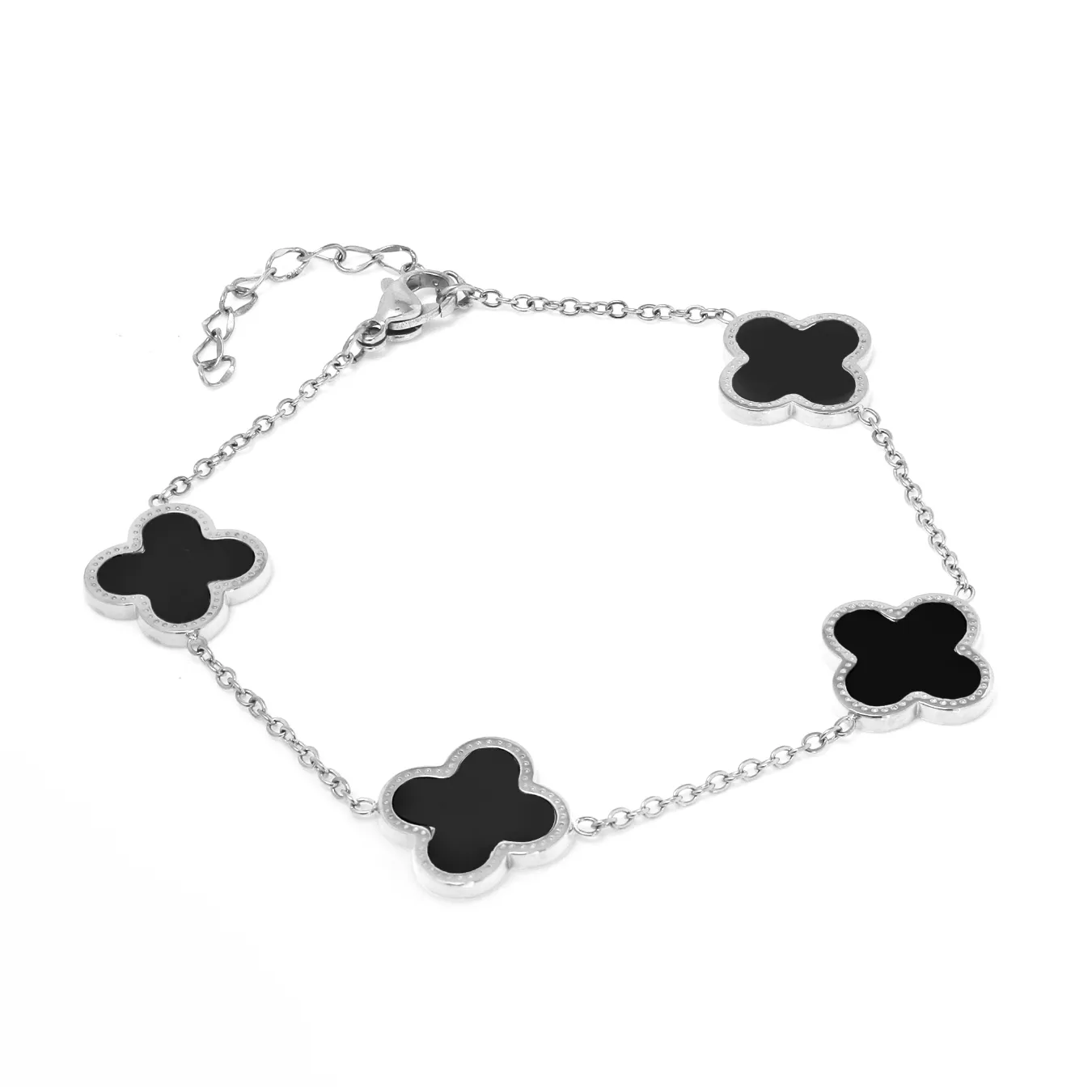 Clover Chain Bracelet - Stainless Steel (Silver & Black)