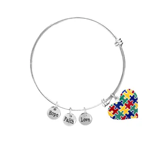 Colored Puzzle Heart Autism Retractable Bracelets