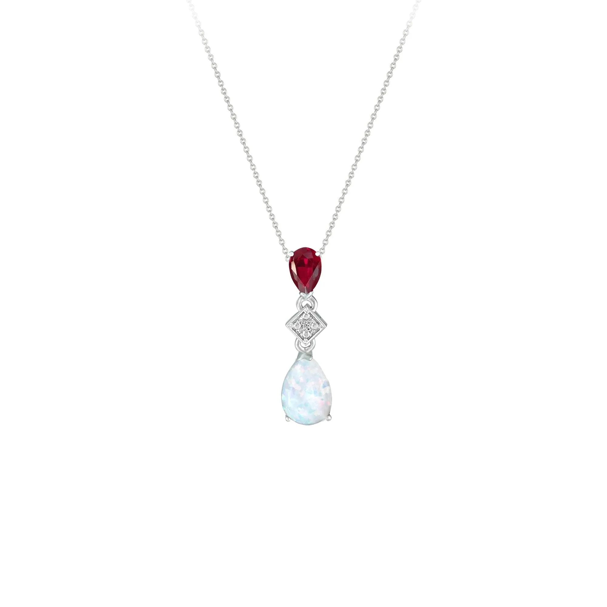 Created Opal, Created Ruby and Diamond Drop Pendant