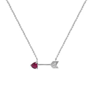 Created Ruby and Diamond Heart Arrow Necklace in Silver