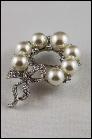 Crystal Bow Pearl Brooch Pin