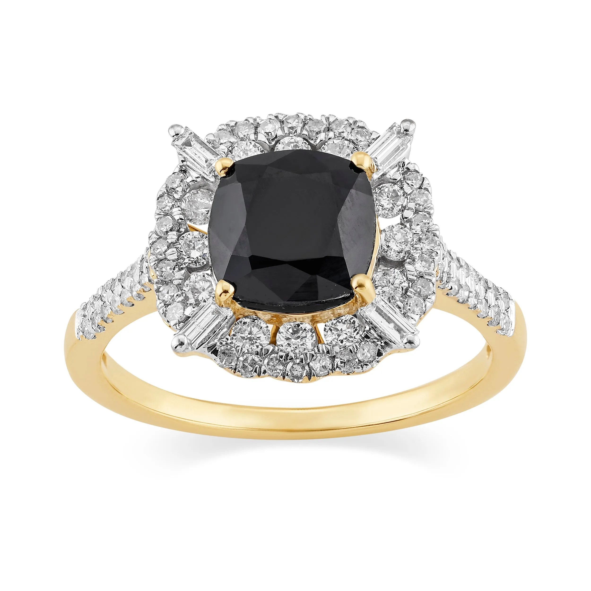 Cushion Sapphire Ring with 1/2ct of Diamonds in 9ct Yellow Gold