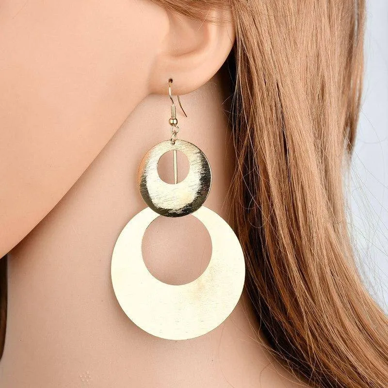 Dangling Double Disc Earrings in Gold or Silver