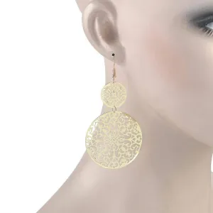 Dangling Filigree Disc Earrings in Gold or Silver For Woman