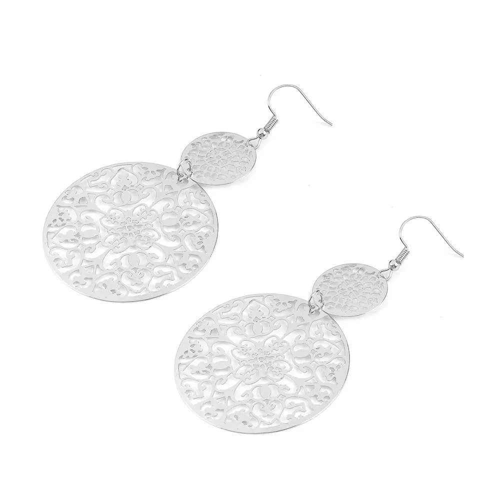 Dangling Filigree Disc Earrings in Gold or Silver For Woman