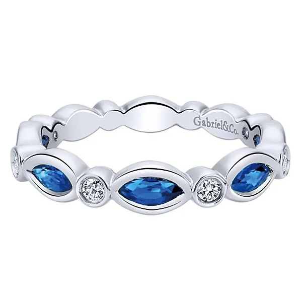 Diamond And Marquise Sapphire Stackable Ring 14K White Gold