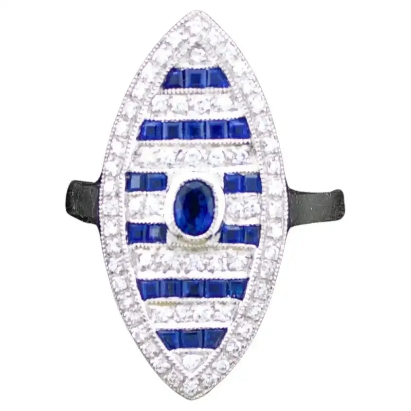 Diamond and Sapphire Marquise Shaped Ring in 18k