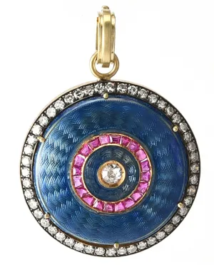 Diamond, Ruby and Blue Enamel Watch Case Pendant Circa 1910