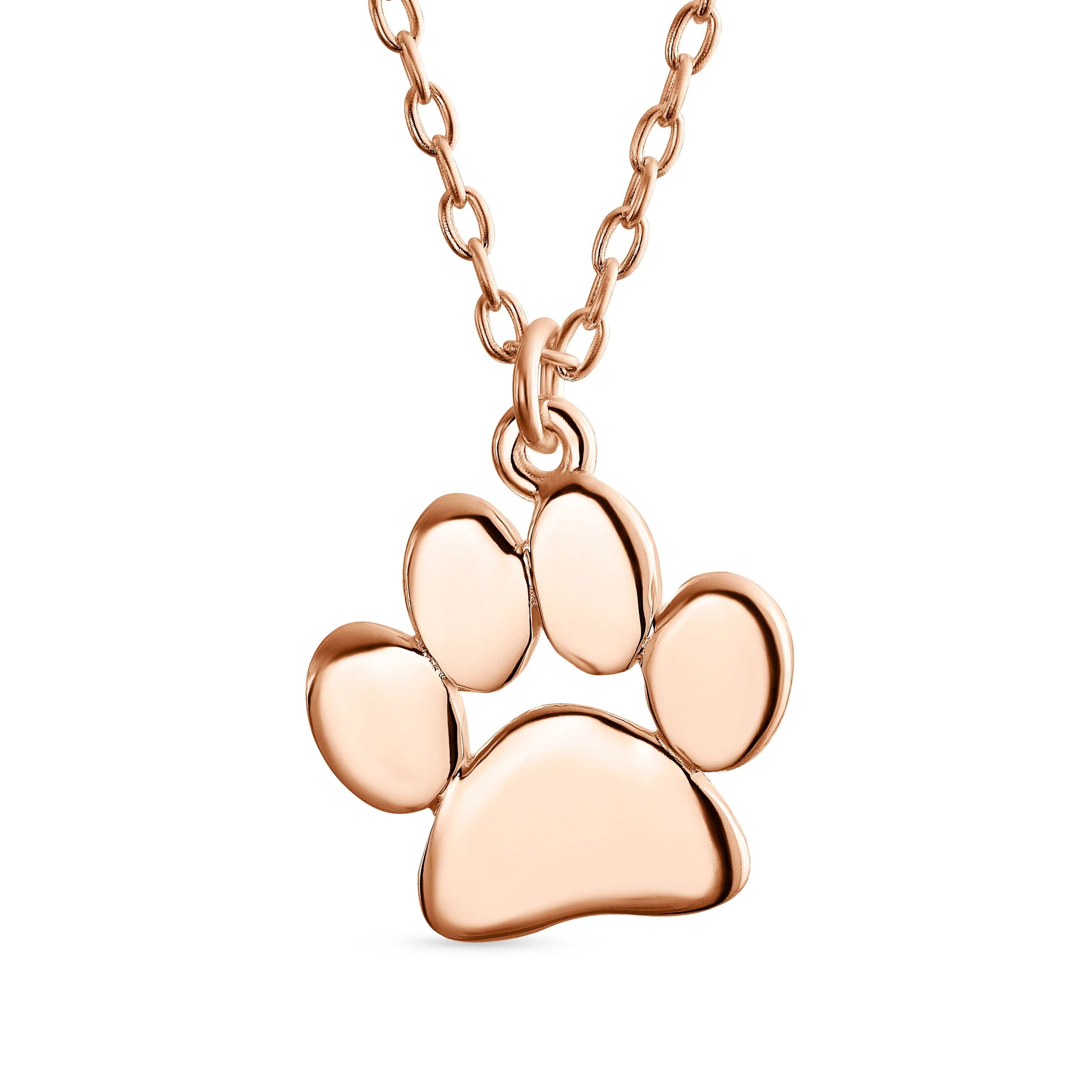 Dog Cat Kitten Puppy Paw Print Pendant Necklace Rose Gold Silver