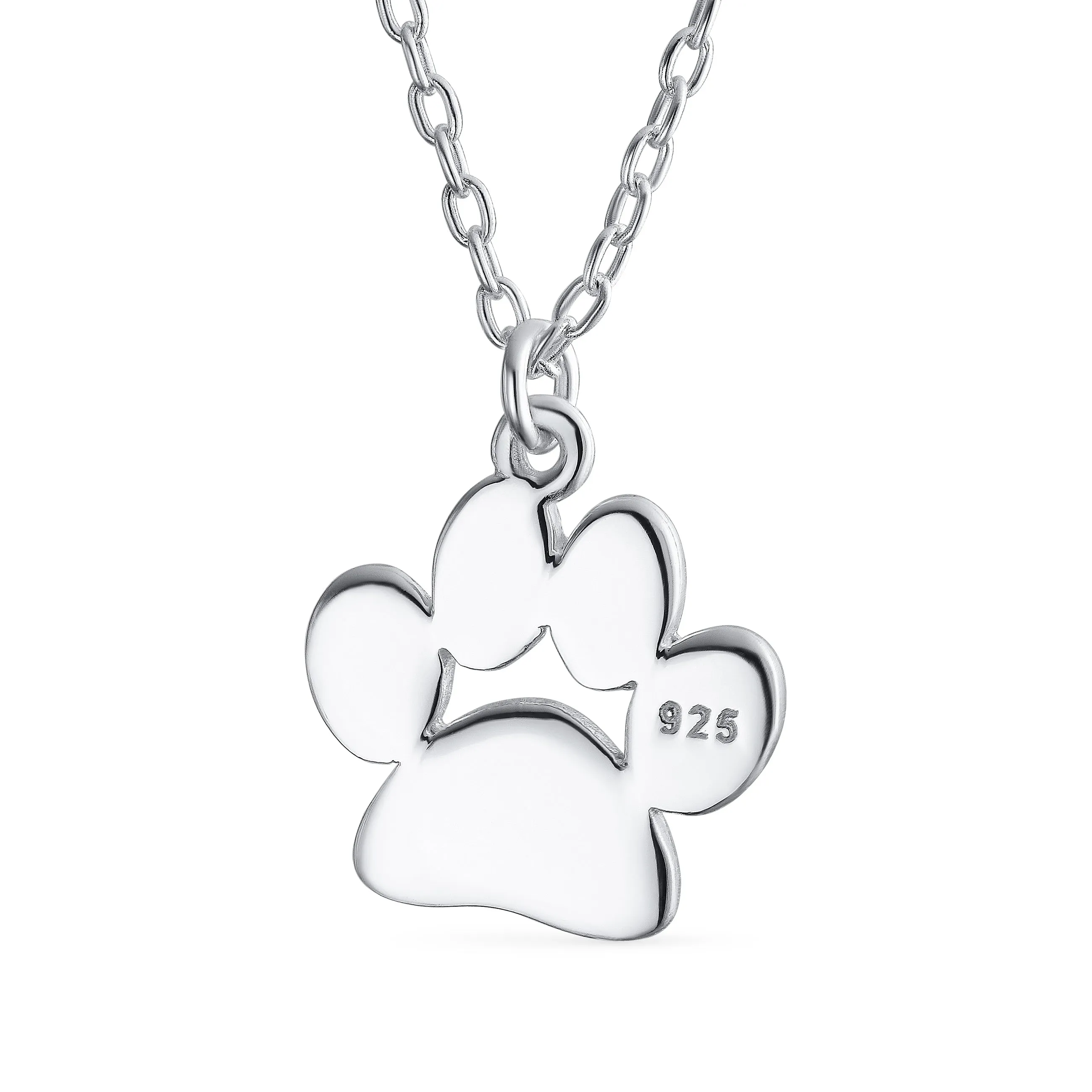 Dog Cat Kitten Puppy Paw Print Pendant Necklace Rose Gold Silver