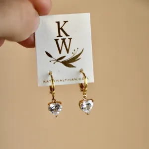 E1545G Gold Earrings-CZ Heart Huggies