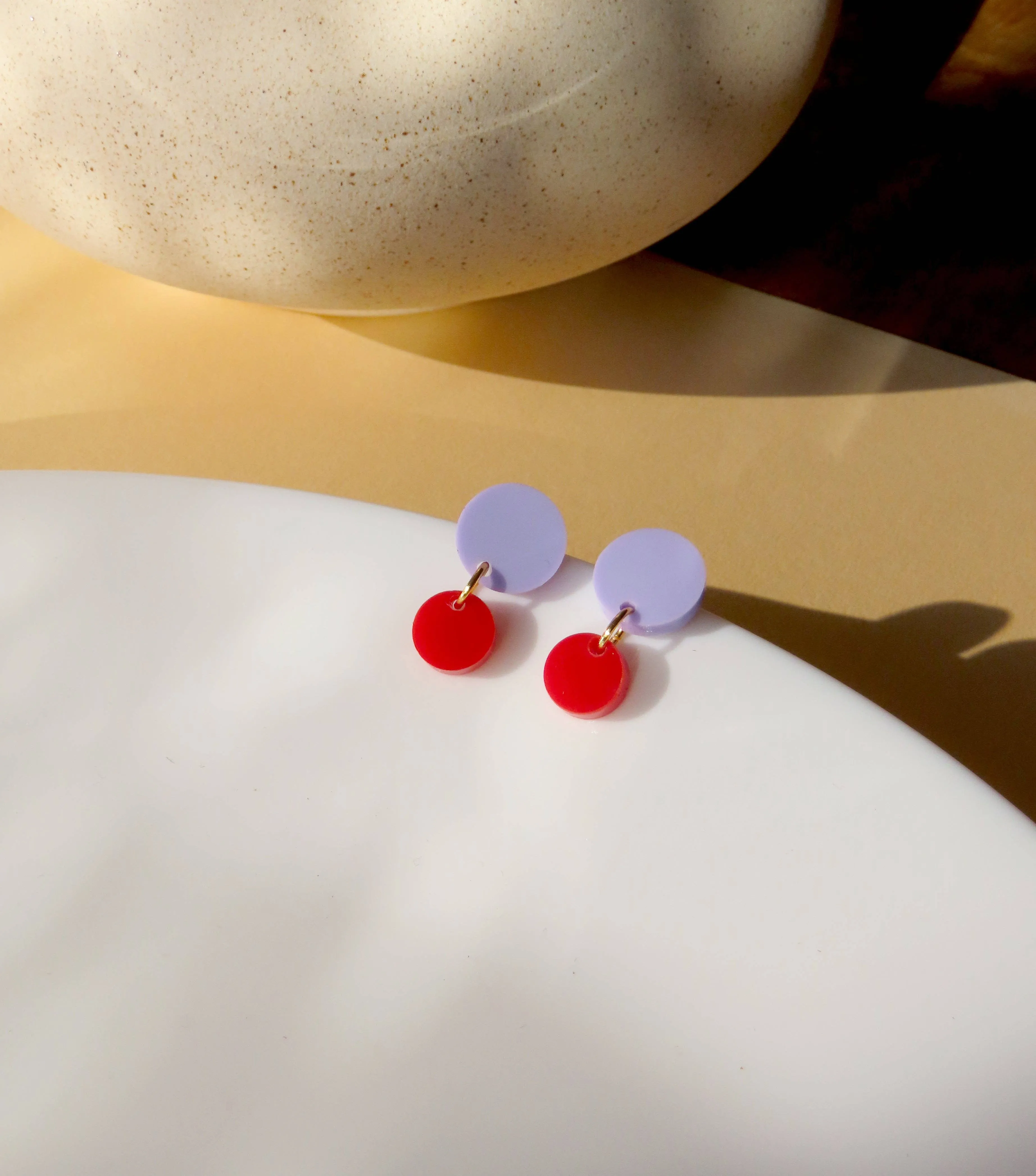 Earrings - Big Dotty Lilac Red