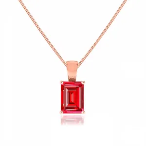 ELIZA - Emerald Cut Ruby 4 Claw Drop Pendant 18k Rose Gold