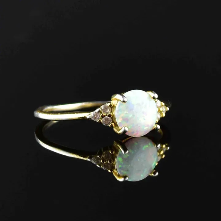 Ethiopian Opal Round Cut Engagement Statement Rings For Women - 925 Sterling Silver Rings