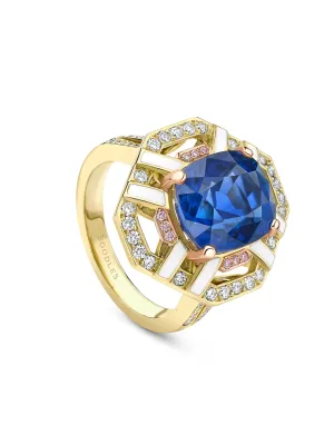 Fifth Avenue Cushion Sapphire Yellow Gold Ring