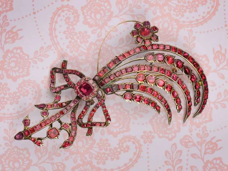 Flat Cut Garnet 18th Century Aigrette Brooch