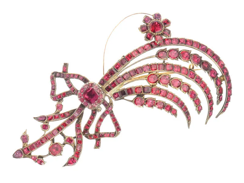 Flat Cut Garnet 18th Century Aigrette Brooch