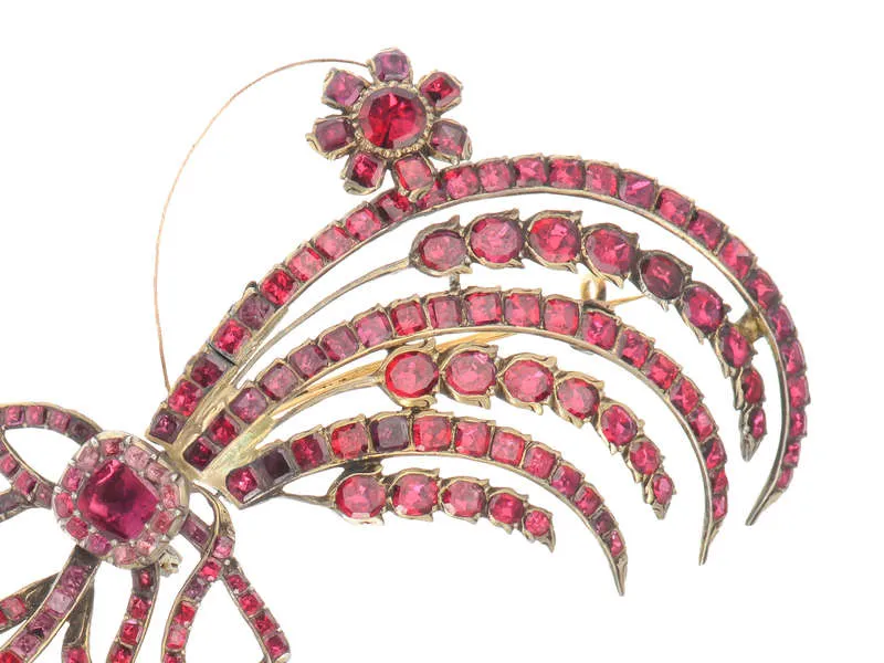 Flat Cut Garnet 18th Century Aigrette Brooch