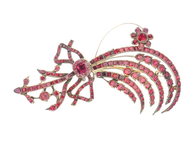 Flat Cut Garnet 18th Century Aigrette Brooch