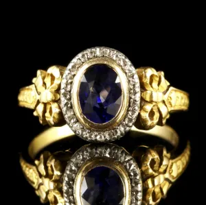 French Victorian Sapphire Diamond 18Ct Ring Circa 1900