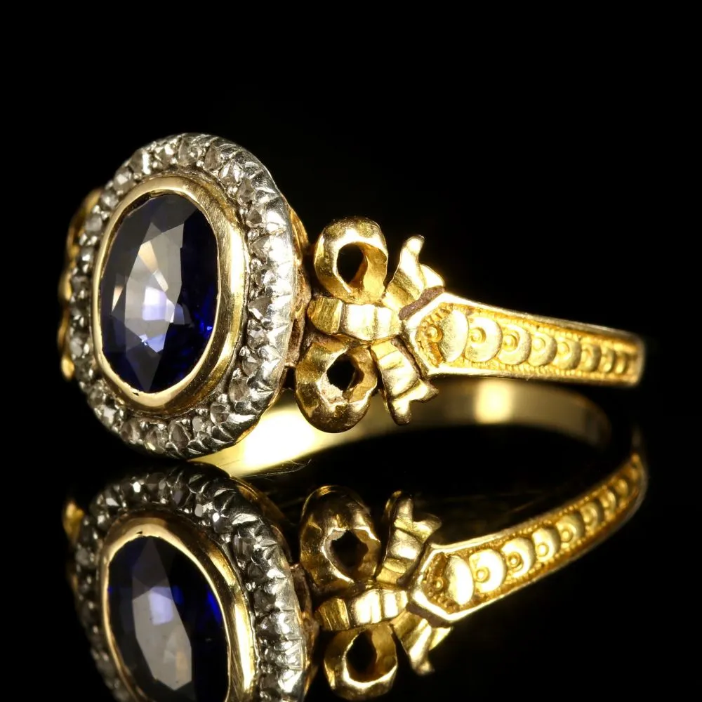 French Victorian Sapphire Diamond 18Ct Ring Circa 1900