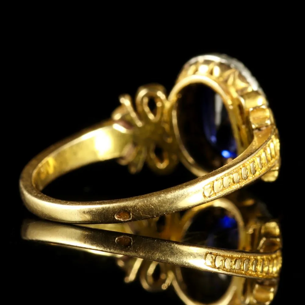 French Victorian Sapphire Diamond 18Ct Ring Circa 1900