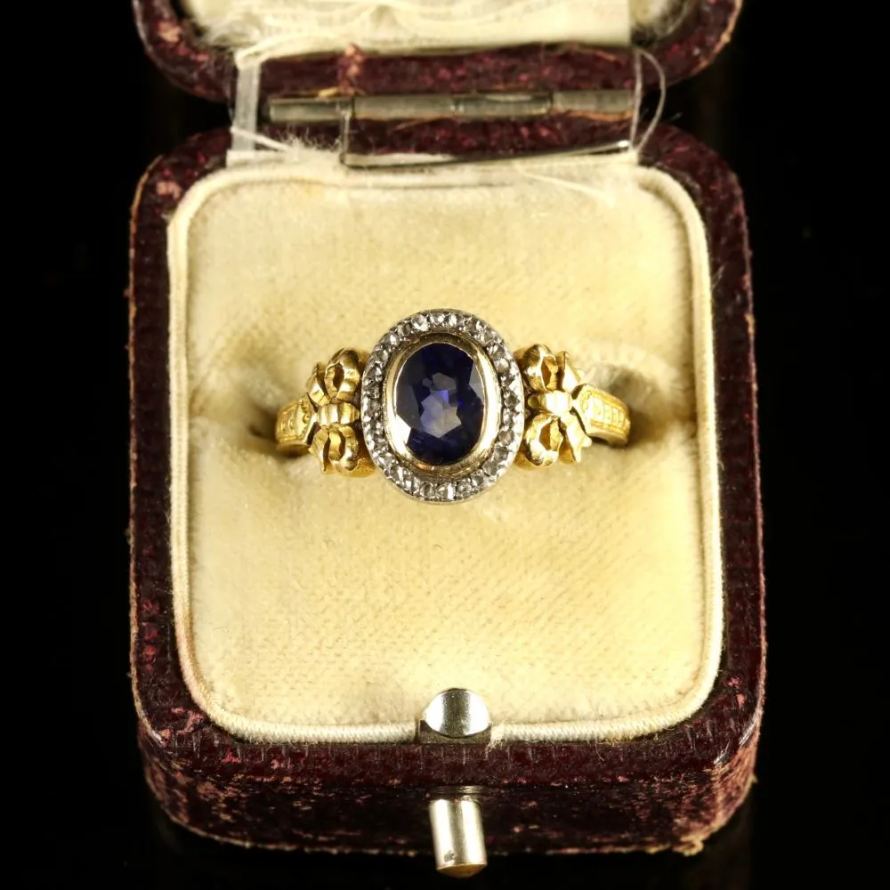 French Victorian Sapphire Diamond 18Ct Ring Circa 1900