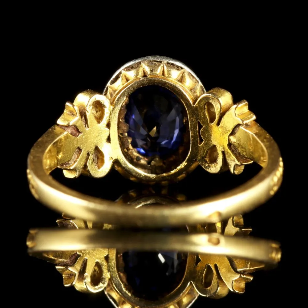 French Victorian Sapphire Diamond 18Ct Ring Circa 1900