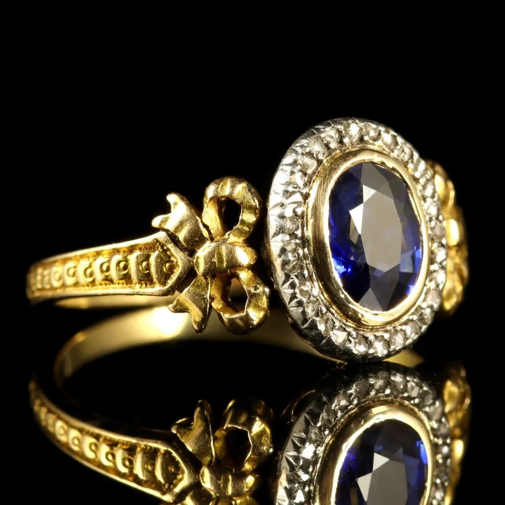 French Victorian Sapphire Diamond 18Ct Ring Circa 1900