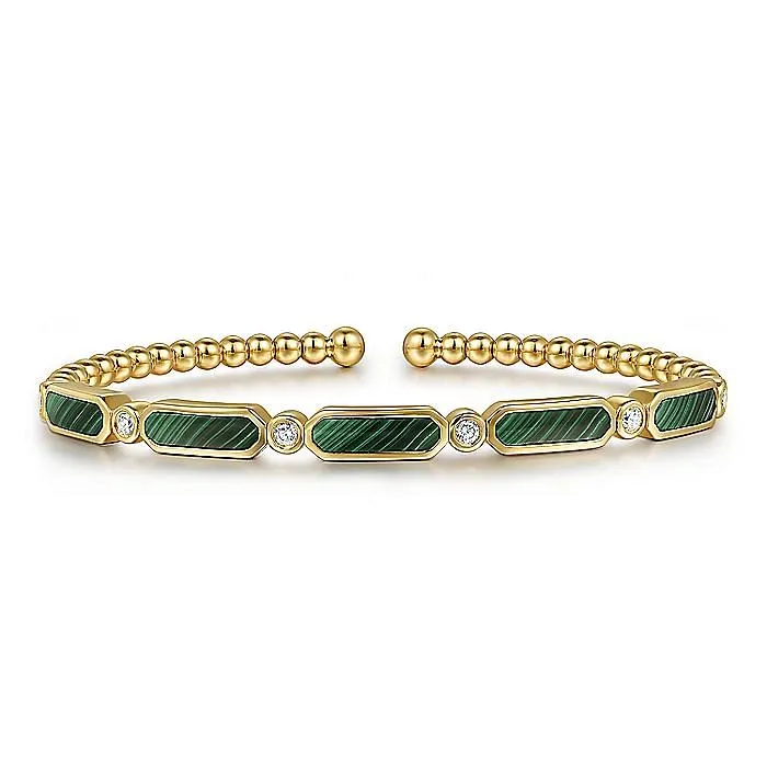 Gabriel & Co. Yellow Gold Bangle Malachite & Diamond Bracelet