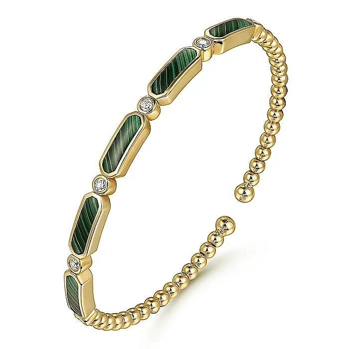 Gabriel & Co. Yellow Gold Bangle Malachite & Diamond Bracelet