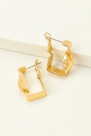 Gold Brass Twisted Rectangle Hoop Earrings