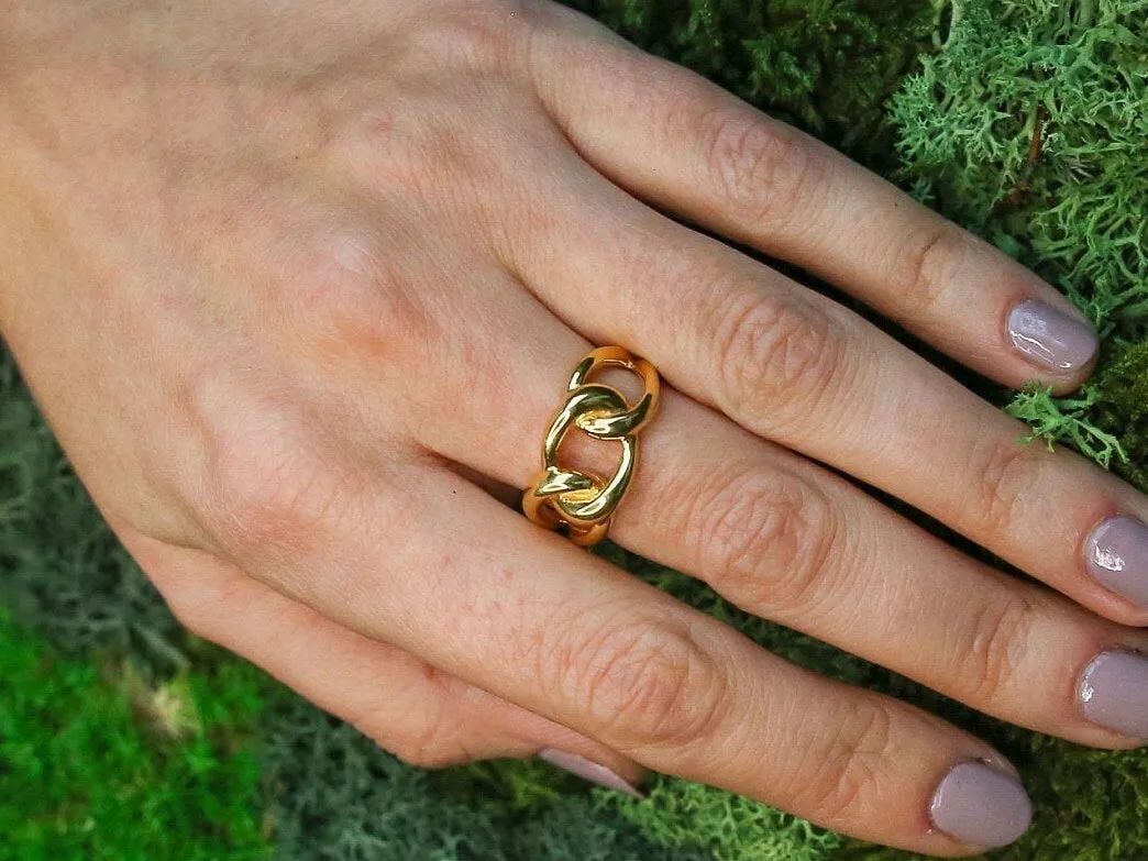 Gold Chain Ring - Statement Gold Band - Minimalist Chain Ring