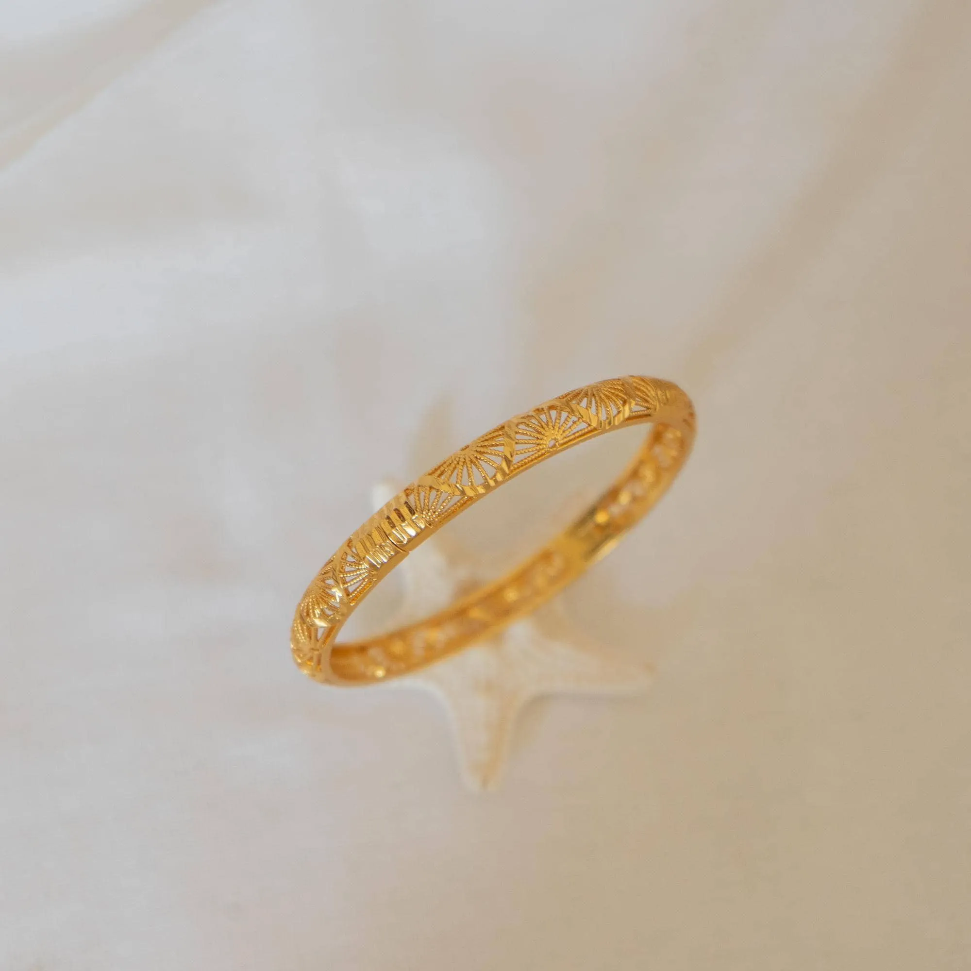 Gold Floral Perforated Bangle