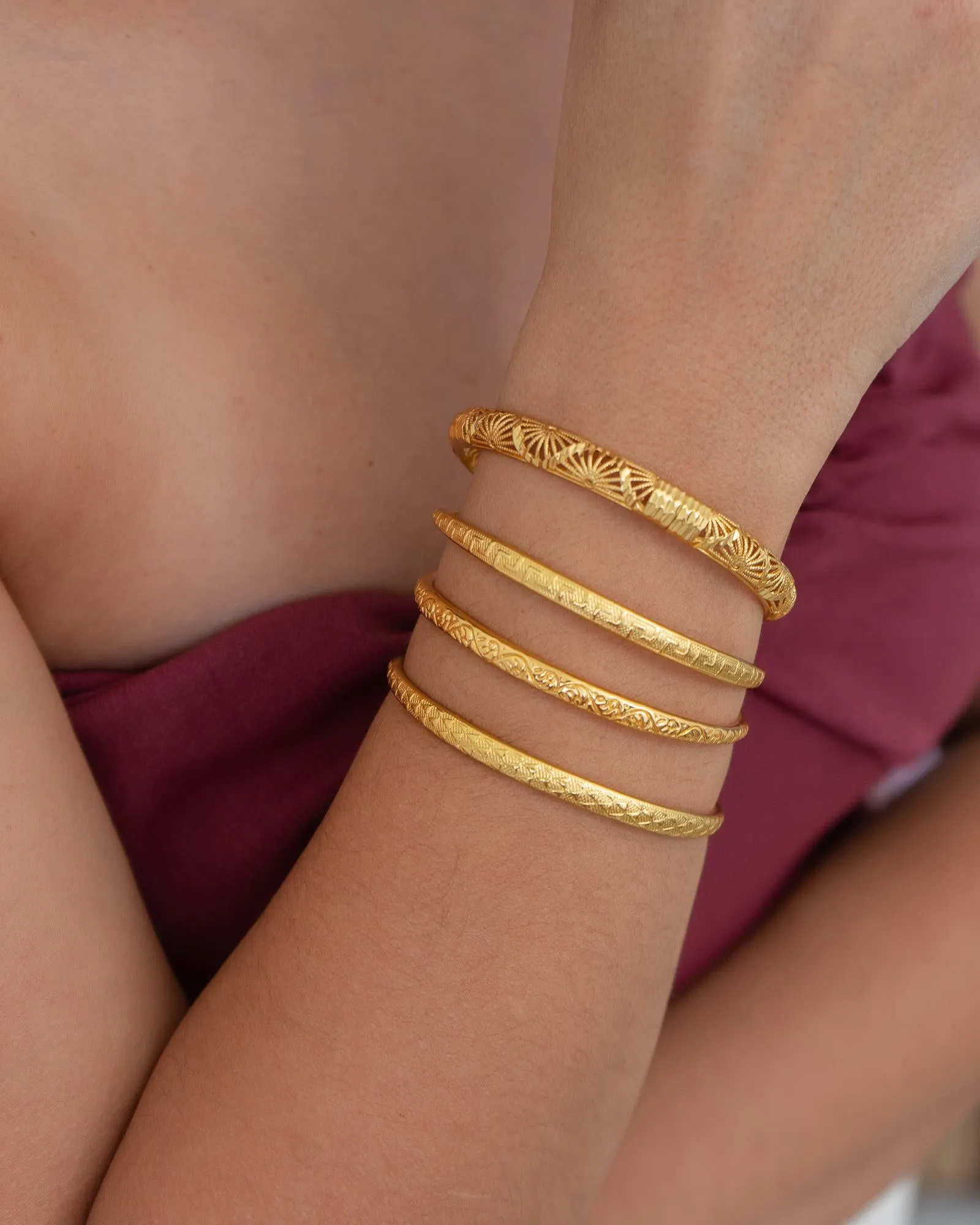 Gold Floral Perforated Bangle