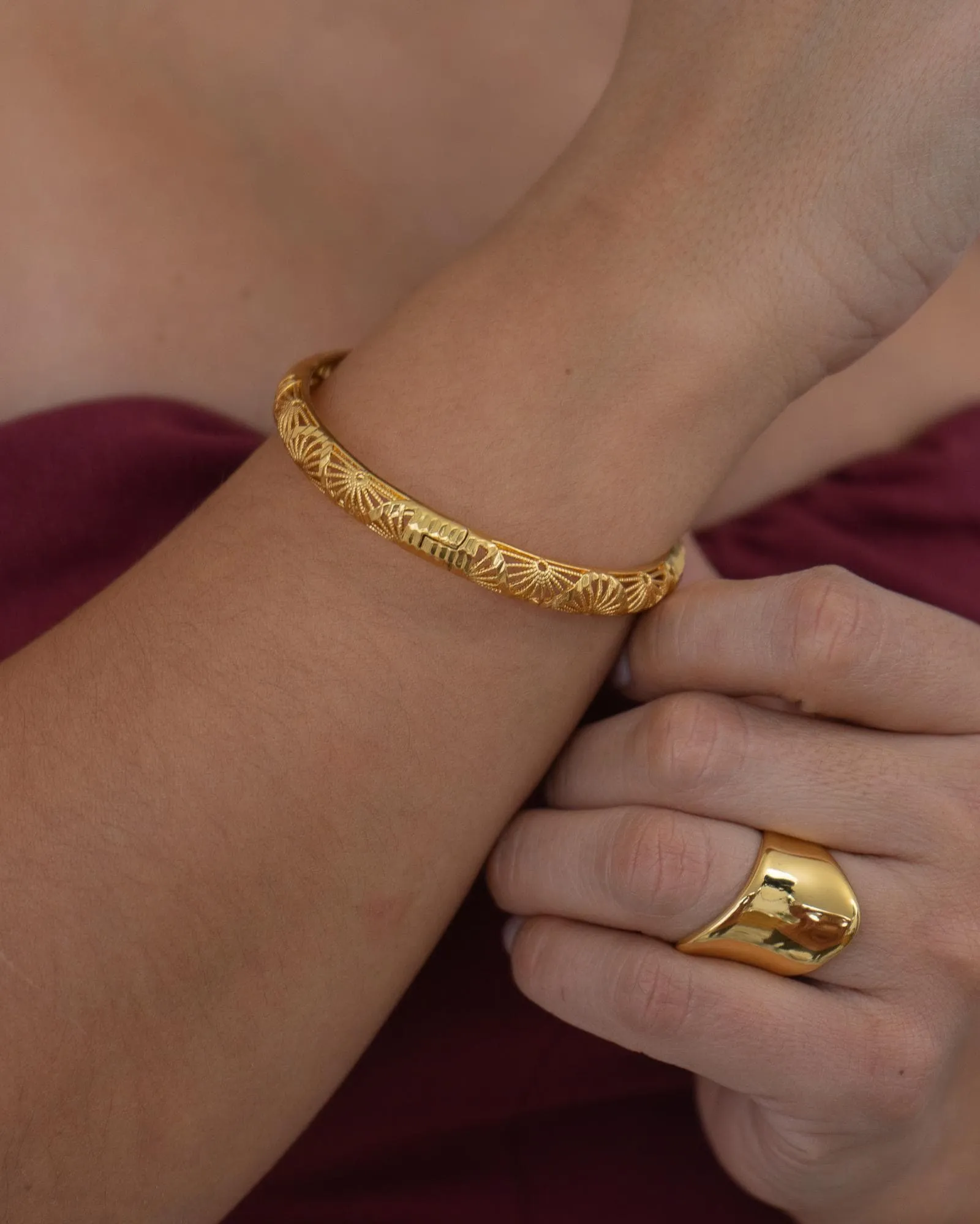 Gold Floral Perforated Bangle