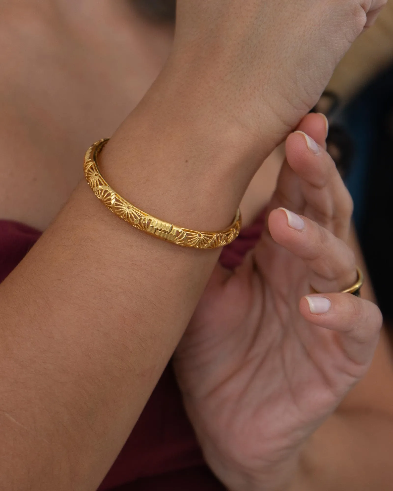 Gold Floral Perforated Bangle