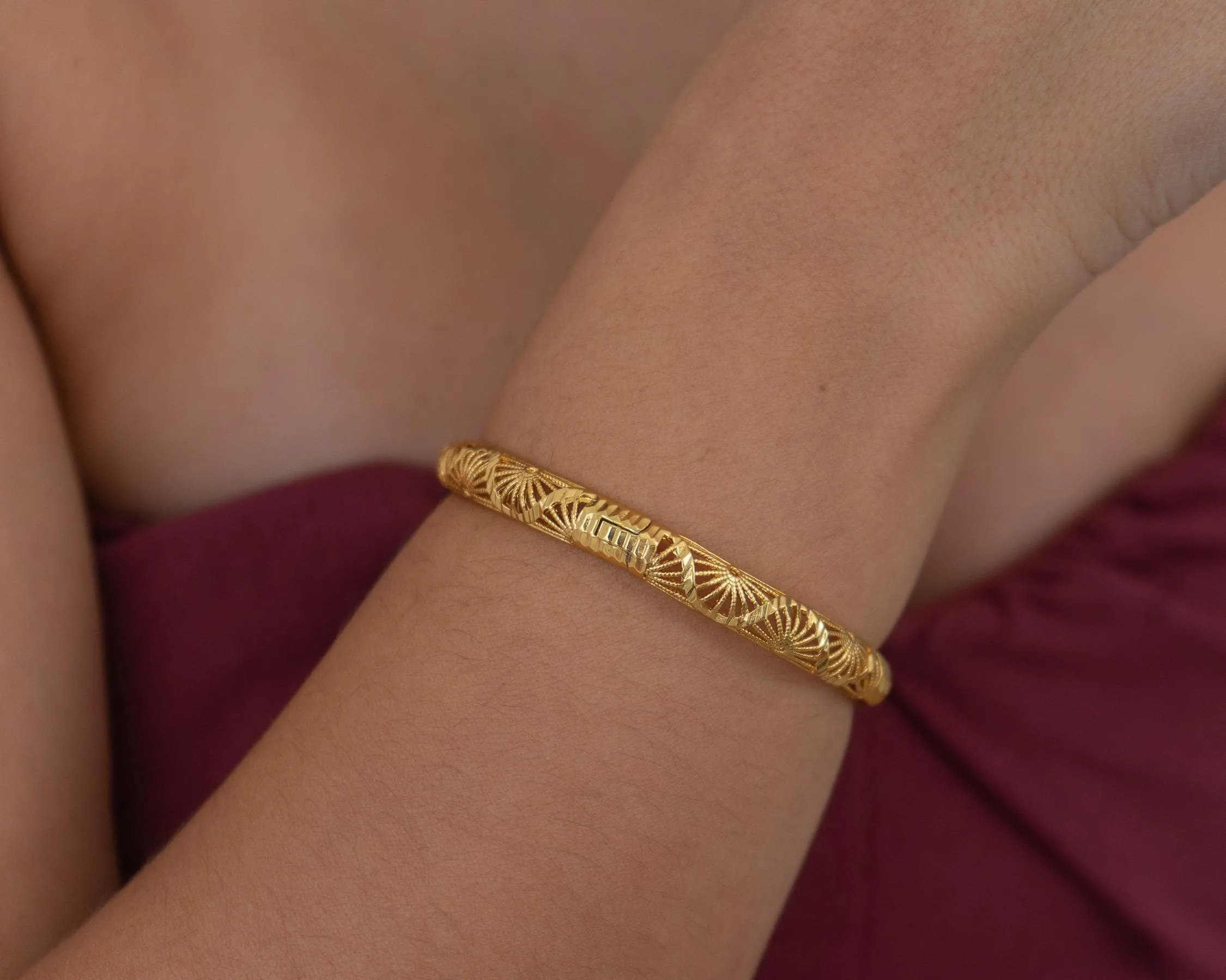 Gold Floral Perforated Bangle